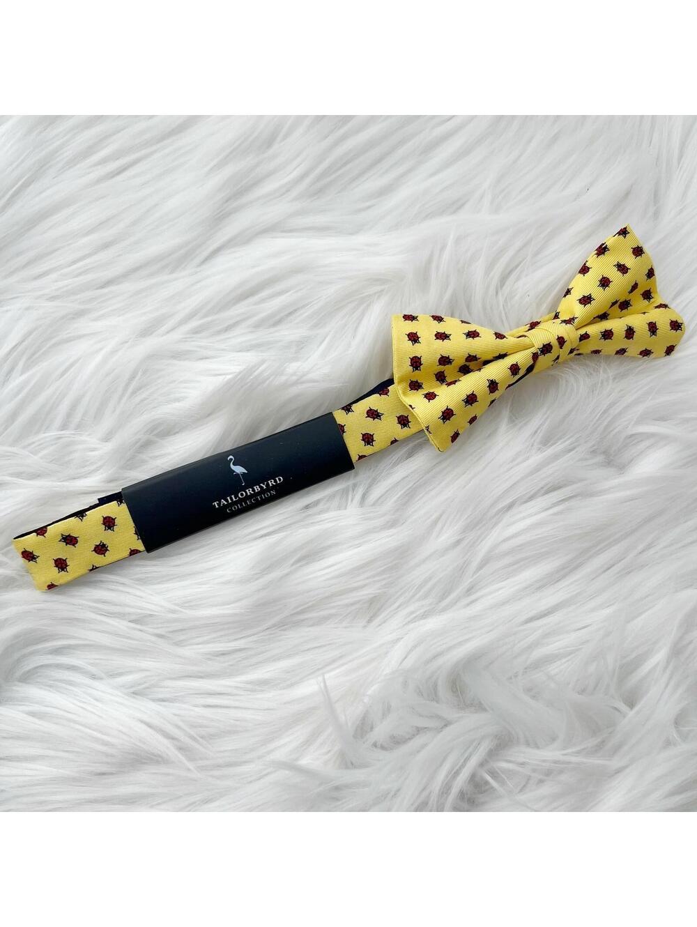 NWT Tailorbyrd Collection - Pale yellow ladybug print silk adjustable bow tie